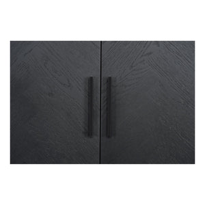 Moe's Home William Sideboard: Modern Herringbone Design With Parquetry Pattern For Stylish Storage Solutions Black Oak Veneer Over Mdf,Metal Handle Vl-1089-02