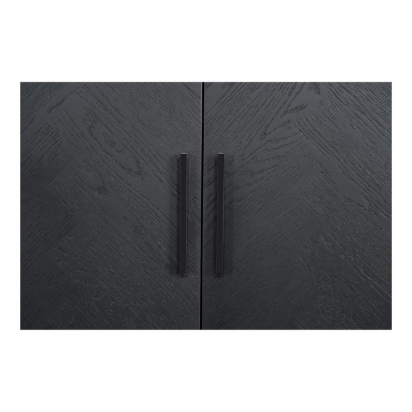Moe's Home William Sideboard: Modern Herringbone Design With Parquetry Pattern For Stylish Storage Solutions Black Oak Veneer Over Mdf,Metal Handle Vl-1089-02