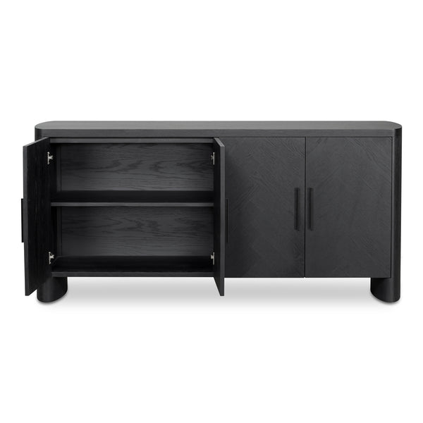 Moe's Home William Sideboard: Modern Herringbone Design With Parquetry Pattern For Stylish Storage Solutions Black Oak Veneer Over Mdf,Metal Handle Vl-1089-02