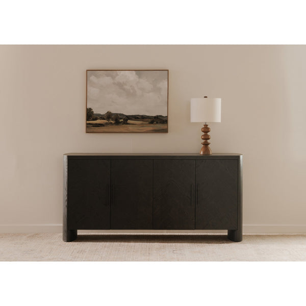 Moe's Home William Sideboard: Modern Herringbone Design With Parquetry Pattern For Stylish Storage Solutions Black Oak Veneer Over Mdf,Metal Handle Vl-1089-02