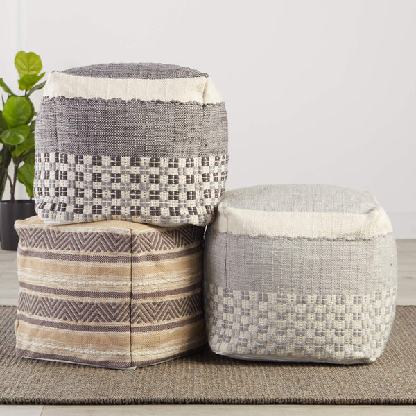 Jaipur Living Jaipur Living Vilano Handwoven Striped Cube Pouf for Indoor Outdoor Boho Decor POF100500