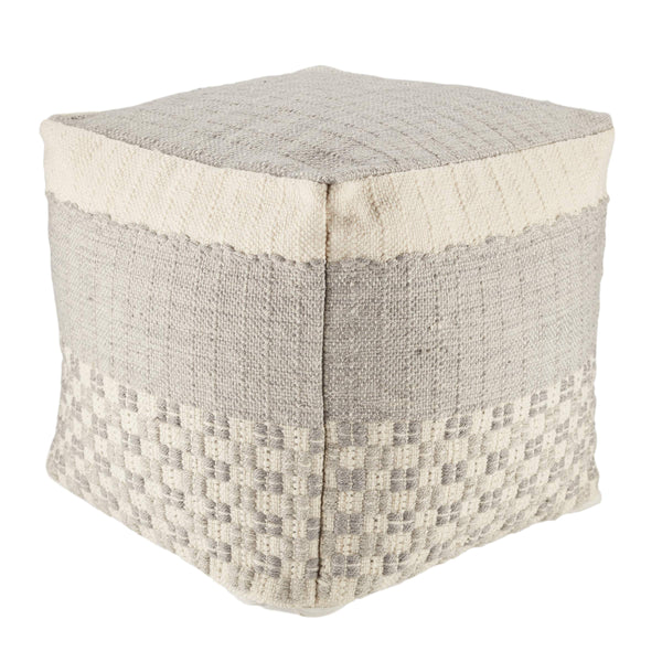 Jaipur Living Jaipur Living Seaton Handwoven Geometric Pouf Indoor Outdoor Neutral Cube Footrest Slate POF100501