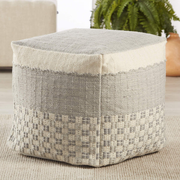 Jaipur Living Jaipur Living Seaton Handwoven Geometric Pouf Indoor Outdoor Neutral Cube Footrest Slate POF100501