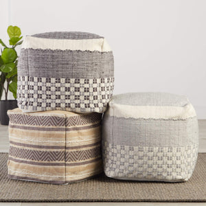 Jaipur Living Jaipur Living Seaton Handwoven Geometric Pouf Indoor Outdoor Neutral Cube Footrest Slate POF100501
