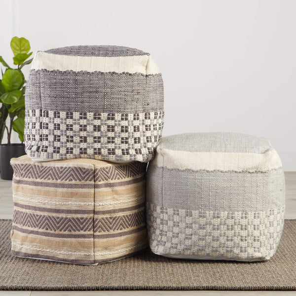 Jaipur Living Jaipur Living Seaton Handwoven Geometric Pouf Indoor Outdoor Neutral Cube Footrest Slate POF100501