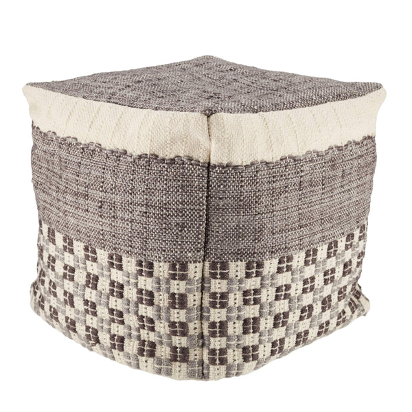 Jaipur Living Jaipur Living Seaton Handwoven Geometric Pouf Indoor Outdoor Neutral Cube Footrest Gray POF100502