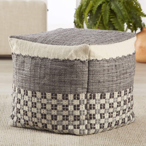 Jaipur Living Jaipur Living Seaton Handwoven Geometric Pouf Indoor Outdoor Neutral Cube Footrest Gray POF100502