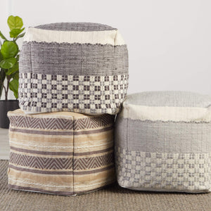 Jaipur Living Jaipur Living Seaton Handwoven Geometric Pouf Indoor Outdoor Neutral Cube Footrest Gray POF100502