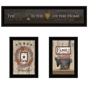 English Elm "the Primitive Kitchen" 3 Panel Farmhouse Wall Art Set with Matte Black Wood Frames B06787818