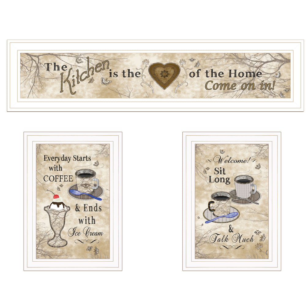 English Elm "love of Nature Kitchen" Three Panel Botanical Wall Art Set with White Gallery Frame B06787821