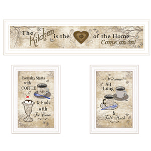 English Elm "love of Nature Kitchen" Three Panel Botanical Wall Art Set with White Gallery Frame B06787821