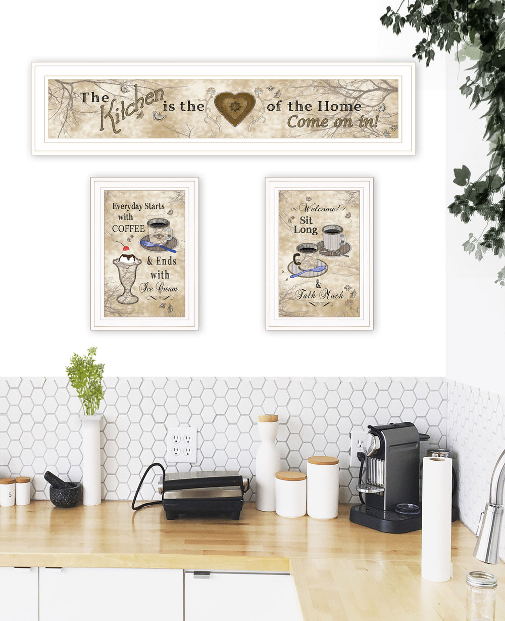 English Elm "love of Nature Kitchen" Three Panel Botanical Wall Art Set with White Gallery Frame B06787821