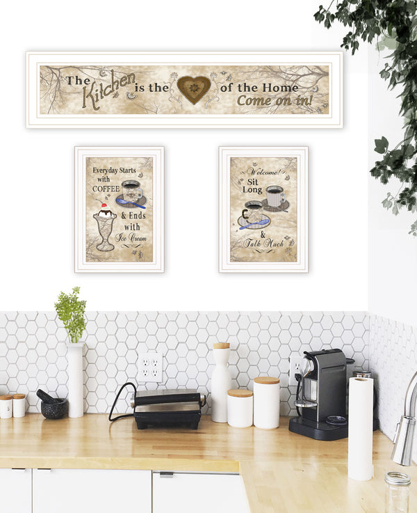 English Elm "love of Nature Kitchen" Three Panel Botanical Wall Art Set with White Gallery Frame B06787821