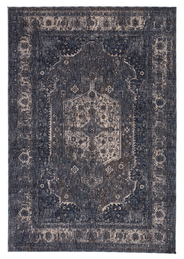 Jaipur Living Vibe by Jaipur Living Temple Medallion Runner Rug Distressed Vintage Entryway Accent Blue 9' X 13' RUG147195