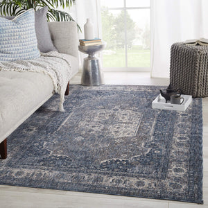 Jaipur Living Vibe by Jaipur Living Temple Medallion Runner Rug Distressed Vintage Entryway Accent Blue 9' X 13' RUG147195