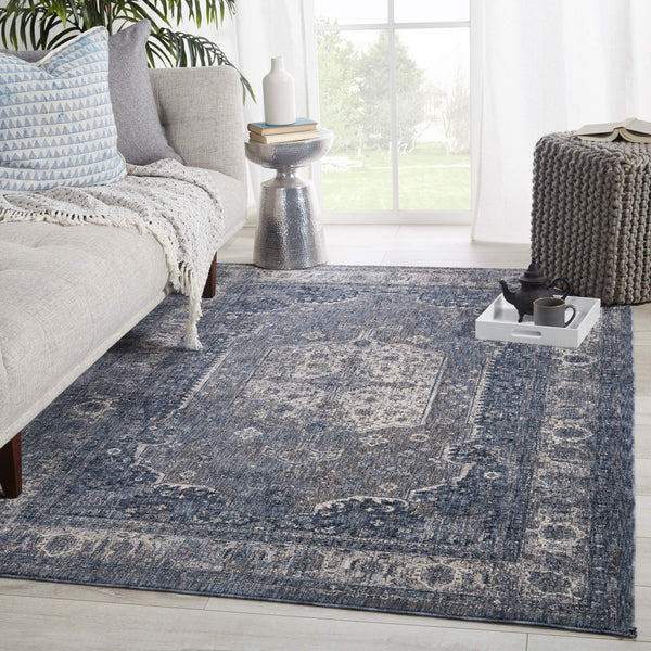 Jaipur Living Vibe by Jaipur Living Temple Medallion Runner Rug Distressed Vintage Entryway Accent Blue 9' X 13' RUG147195