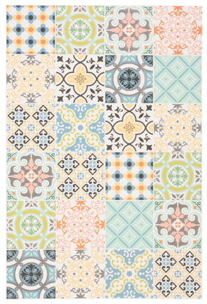 Safavieh Vinyl Area Rug - Elegant & Durable Design With Artistic Patterns For Modern And Classic Spaces Blue ,Yellow Polyvinyl Chloride (Pvc) Vnf112m-6