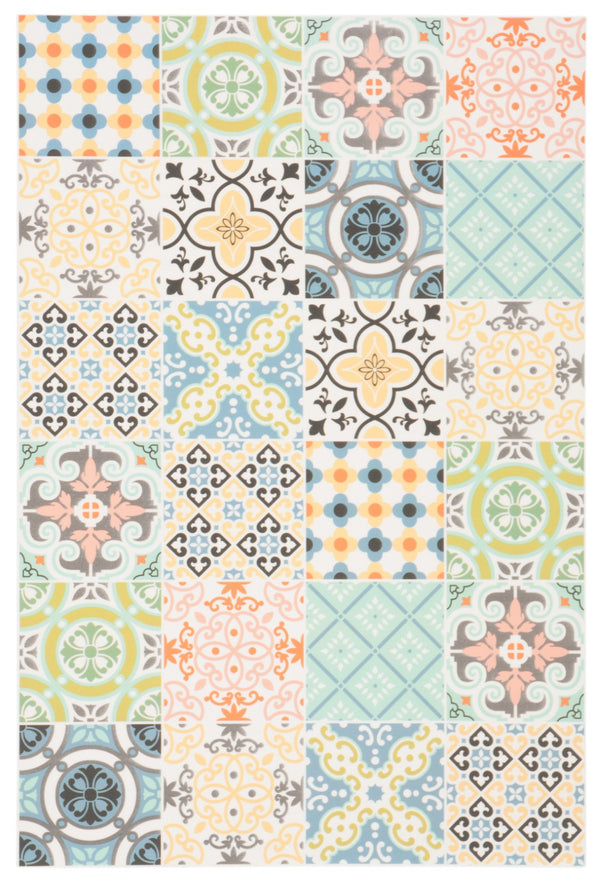 Safavieh Vinyl Area Rug - Elegant & Durable Design With Artistic Patterns For Modern And Classic Spaces Blue ,Yellow Polyvinyl Chloride (Pvc) Vnf112m-6