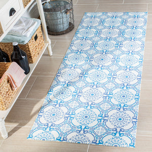 Safavieh Vinyl Floor Area Rug With Elegant Medallion Design – Durable Pvc For High-traffic Spaces, Easy Care Blue ,Ivory Polyvinyl Chloride (Pvc) Vnf113m-6