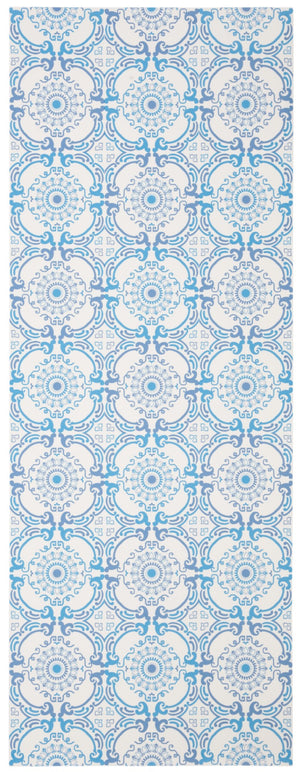 Safavieh Vinyl Floor Area Rug With Elegant Medallion Design – Durable Pvc For High-traffic Spaces, Easy Care Blue ,Ivory Polyvinyl Chloride (Pvc) Vnf113m-6