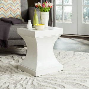 Safavieh CURBY Concrete Accent Stool - Stylish Industrial Chic for Indoor & Outdoor Spaces, Versatile Design Ivory VNN1002B
