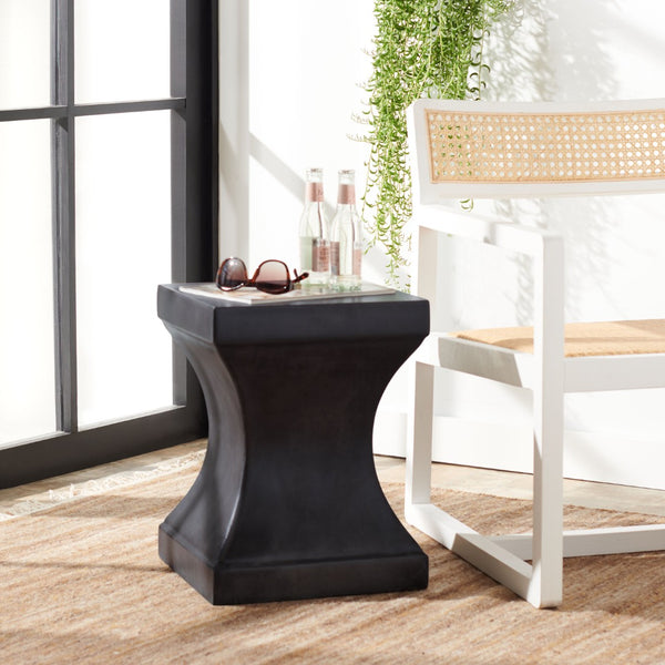 Safavieh CURBY Concrete Accent Stool - Stylish Industrial Chic for Indoor & Outdoor Spaces, Versatile Design Black VNN1002C