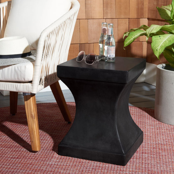 Safavieh CURBY Concrete Accent Stool - Stylish Industrial Chic for Indoor & Outdoor Spaces, Versatile Design Black VNN1002C