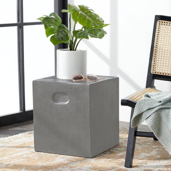 Safavieh CUBE Concrete Accent Stool - Modern Sculptural Design for Indoor & Outdoor Spaces, Versatile Use Dark Grey VNN1003A