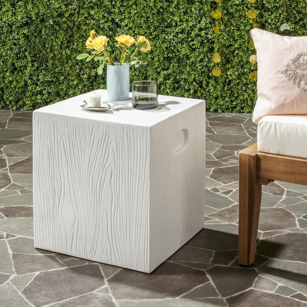 Safavieh CUBE Concrete Accent Stool - Modern Sculptural Design for Indoor & Outdoor Spaces, Versatile Use Ivory VNN1003B