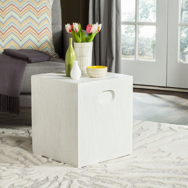Safavieh CUBE Concrete Accent Stool - Modern Sculptural Design for Indoor & Outdoor Spaces, Versatile Use Ivory VNN1003B
