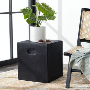 Safavieh CUBE Concrete Accent Stool - Modern Sculptural Design for Indoor & Outdoor Spaces, Versatile Use Black VNN1003C