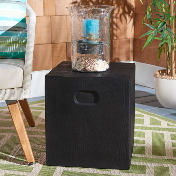 Safavieh CUBE Concrete Accent Stool - Modern Sculptural Design for Indoor & Outdoor Spaces, Versatile Use Black VNN1003C