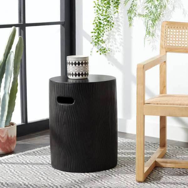 Safavieh TRUNK Concrete Accent Stool - Sculptural Modern Design for Indoor & Outdoor Versatility and Style Black VNN1004C
