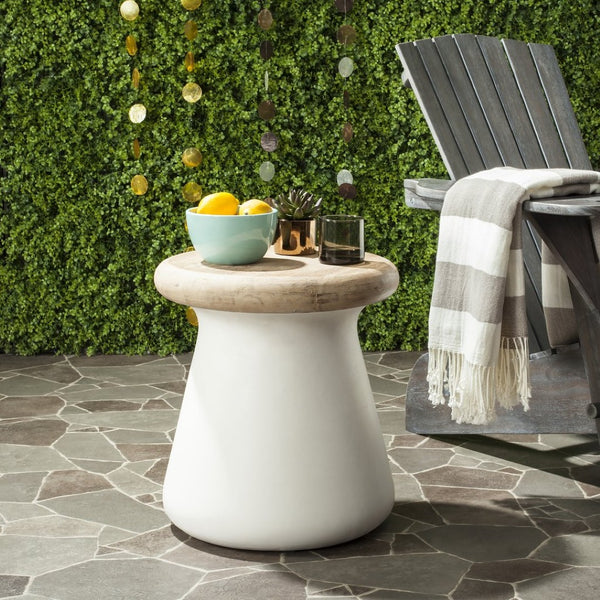Safavieh BUTTON Concrete Accent Stool - Modern Industrial Design for Indoor & Outdoor Versatile Living Spaces Ivory VNN1005B
