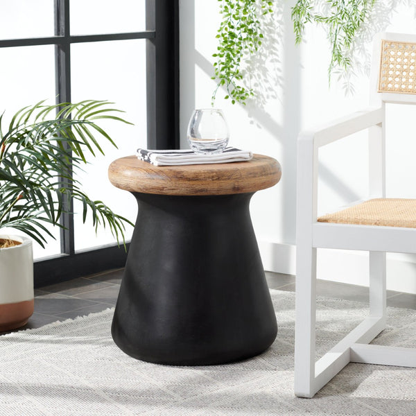 Safavieh BUTTON Concrete Accent Stool - Modern Industrial Design for Indoor & Outdoor Versatile Living Spaces Black VNN1005C