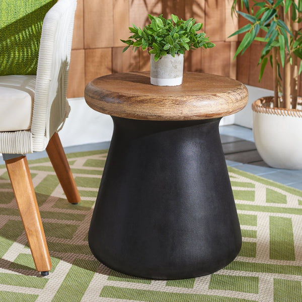 Safavieh BUTTON Concrete Accent Stool - Modern Industrial Design for Indoor & Outdoor Versatile Living Spaces Black VNN1005C