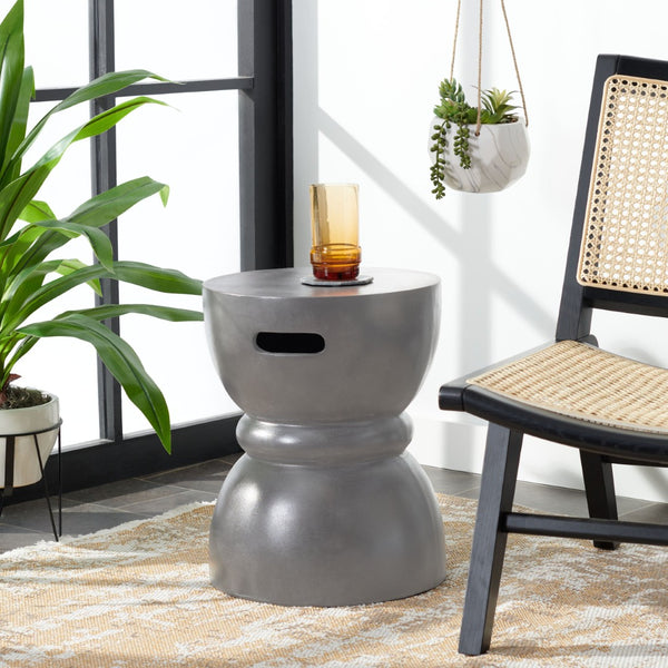 Safavieh HARUKI Contemporary Concrete Accent Stool with Sculptural Design for Versatile Indoor & Outdoor Use Dark Grey VNN1006A