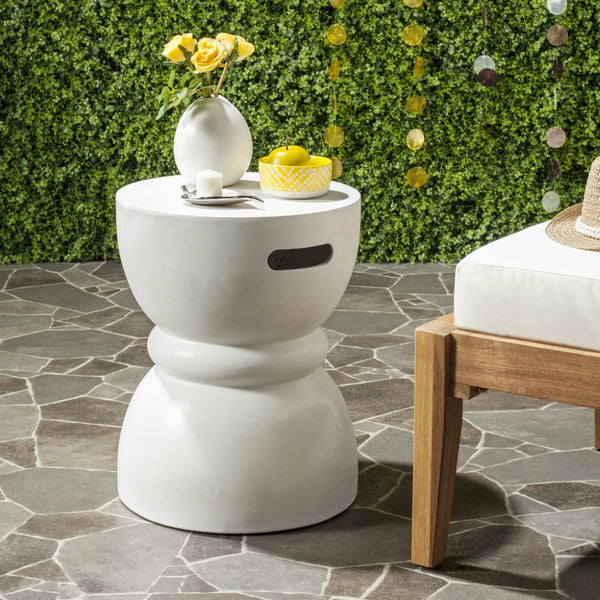 Safavieh HARUKI Contemporary Concrete Accent Stool with Sculptural Design for Versatile Indoor & Outdoor Use Ivory VNN1006B