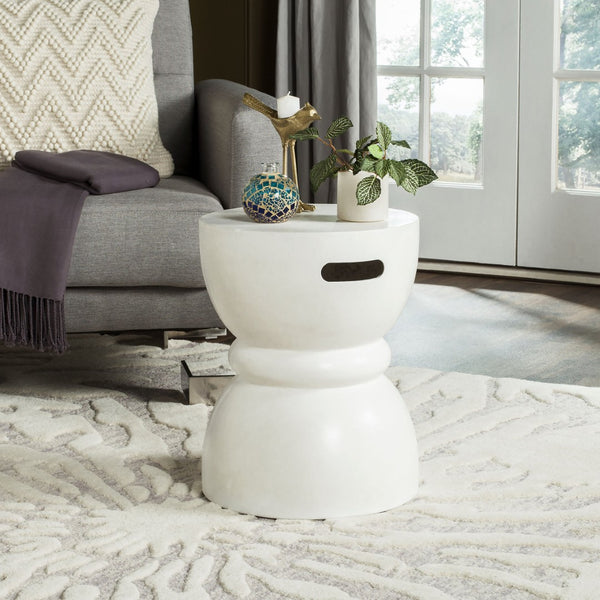 Safavieh HARUKI Contemporary Concrete Accent Stool with Sculptural Design for Versatile Indoor & Outdoor Use Ivory VNN1006B
