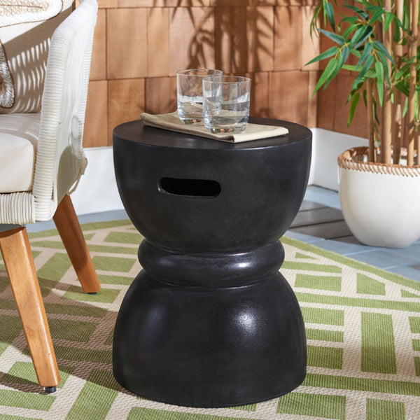 Safavieh HARUKI Contemporary Concrete Accent Stool with Sculptural Design for Versatile Indoor & Outdoor Use Black VNN1006C