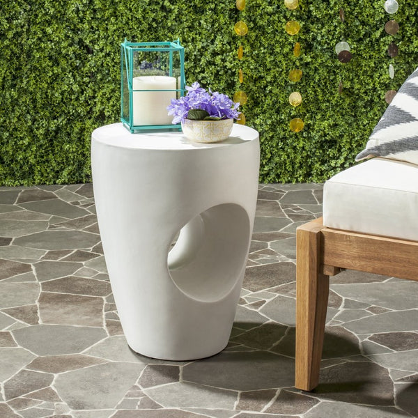 Safavieh AISHI Sculptural Concrete Accent Stool - Modern African-Inspired Design for Indoor & Outdoor Spaces Ivory VNN1007B