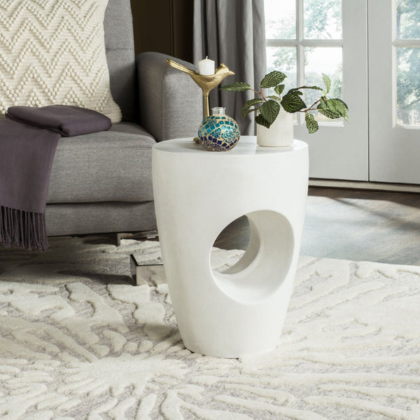 Safavieh AISHI Sculptural Concrete Accent Stool - Modern African-Inspired Design for Indoor & Outdoor Spaces Ivory VNN1007B