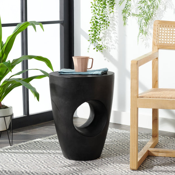 Safavieh AISHI Sculptural Concrete Accent Stool - Modern African-Inspired Design for Indoor & Outdoor Spaces Black VNN1007C