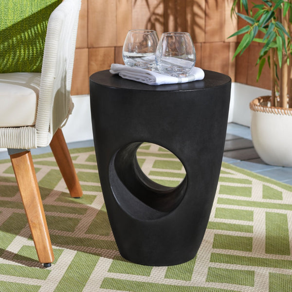 Safavieh AISHI Sculptural Concrete Accent Stool - Modern African-Inspired Design for Indoor & Outdoor Spaces Black VNN1007C