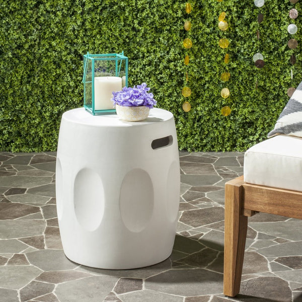 Safavieh ZURI Concrete Accent Stool - Modern Industrial Design for Versatile Indoor and Outdoor Use Ivory VNN1008B