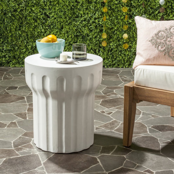 Safavieh VESTA Concrete Accent Stool - Grecian-Inspired Luxury for Indoor and Outdoor Stylish Spaces Ivory VNN1009B