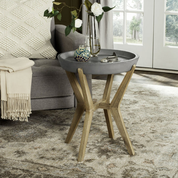 Safavieh CELESTE Modern Concrete Round 21.2-Inch End Table - Sleek Dark Grey Accent for Indoor/Outdoor Spaces VNN1012A