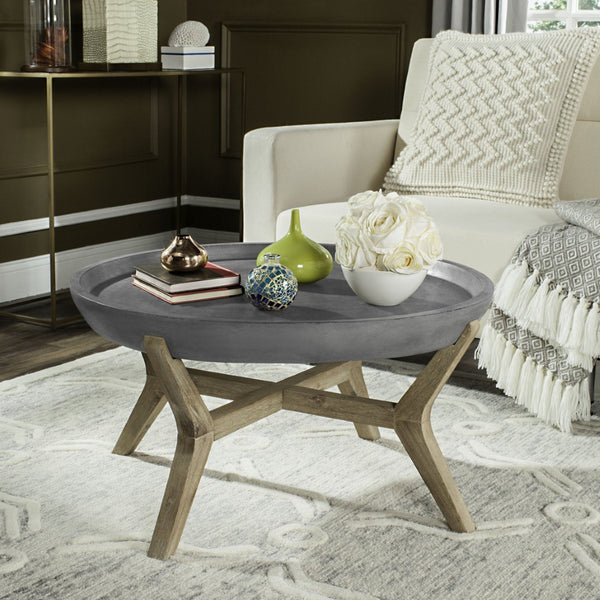 Safavieh WYNN Modern Round Coffee Table - 18.1-Inch Dark Grey Concrete for Indoor & Outdoor Elegance VNN1013A