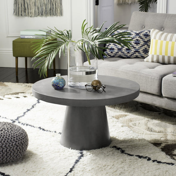 Safavieh DELFIA Modern Concrete Round Coffee Table – 27.56-Inch Dark Grey for Indoor/Outdoor Elegance VNN1014A