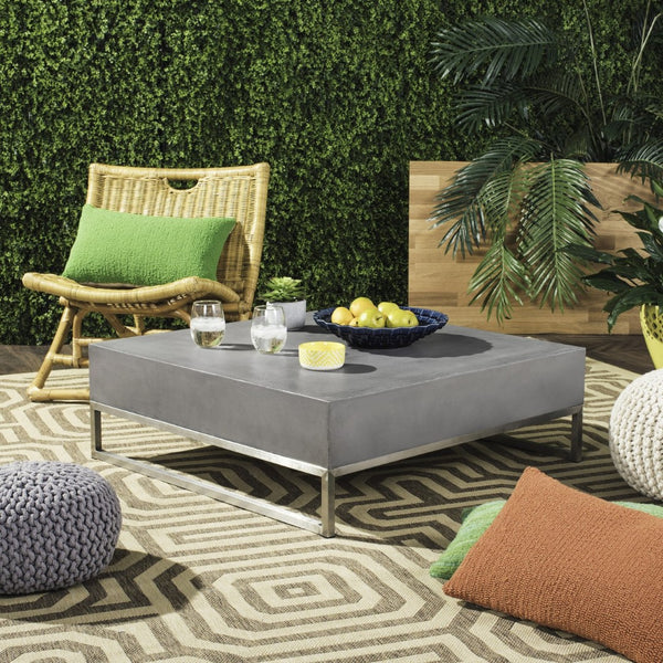 Safavieh EARTHA Modern Concrete Coffee Table - 11.4" Height, Stylish Dark Grey Design for Indoor/Outdoor Use VNN1017A